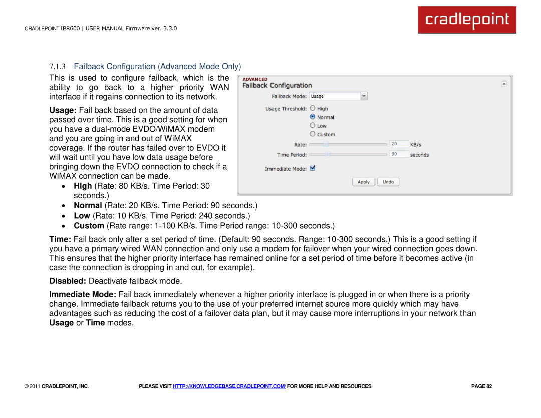 Cradlepoint IBR600 manual Failback Configuration Advanced Mode Only 