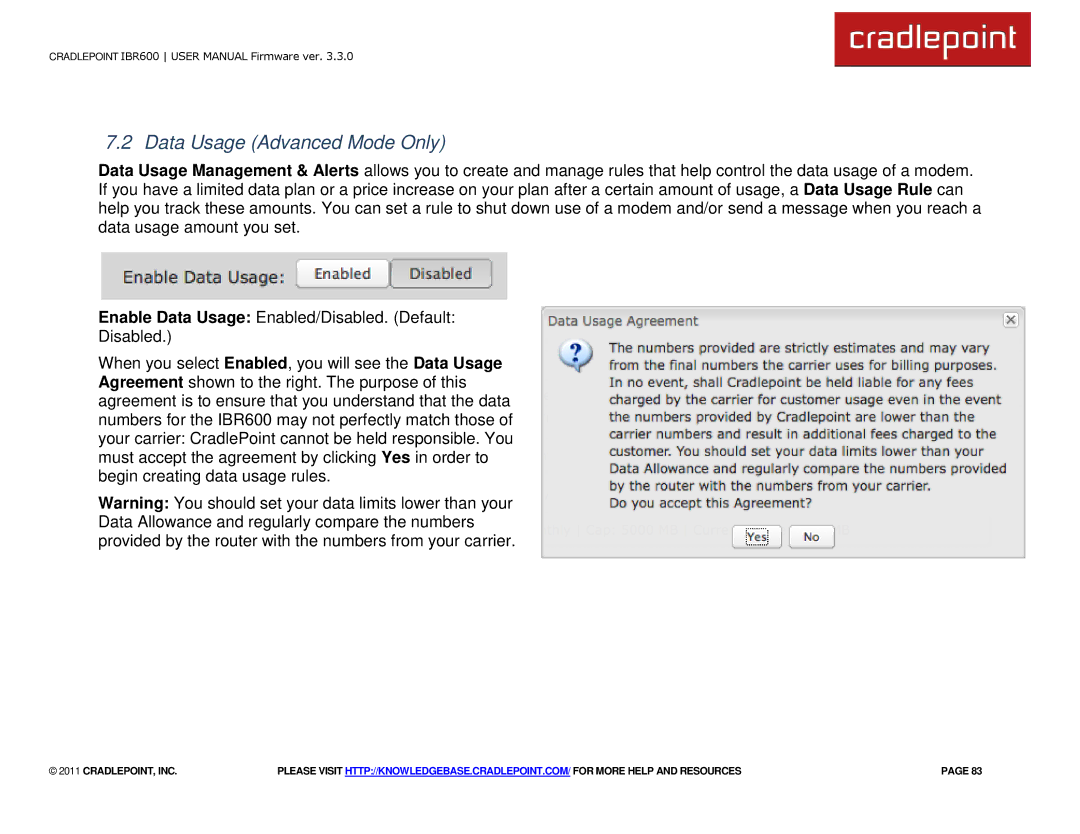 Cradlepoint IBR600 manual Data Usage Advanced Mode Only 