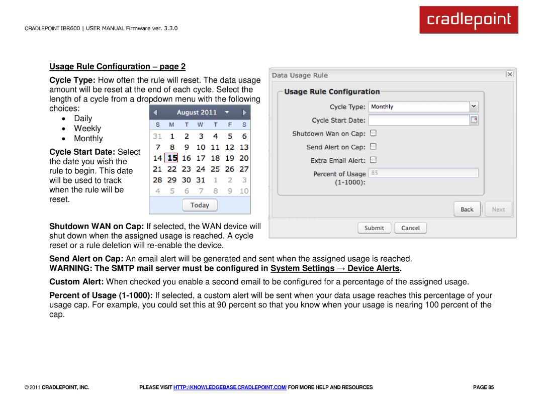 Cradlepoint IBR600 manual Usage Rule Configuration 