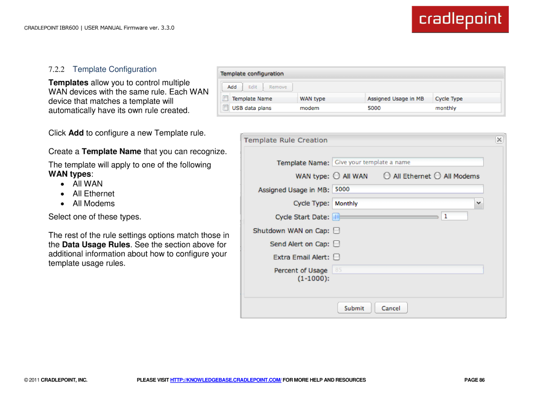 Cradlepoint IBR600 manual Template Configuration 