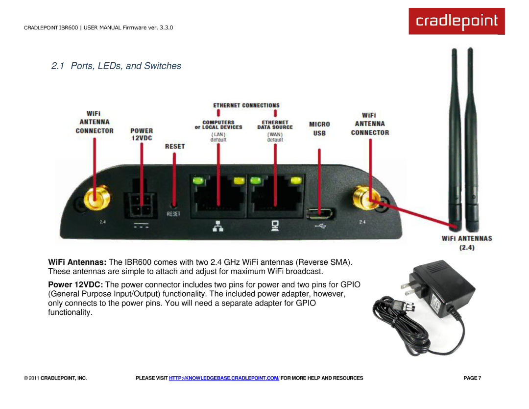 Cradlepoint IBR600 manual Ports, LEDs, and Switches 