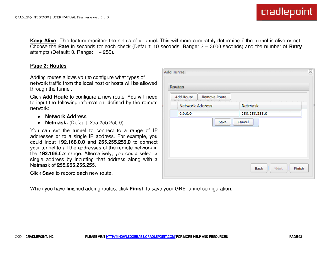 Cradlepoint IBR600 manual Routes, ∙ Network Address 