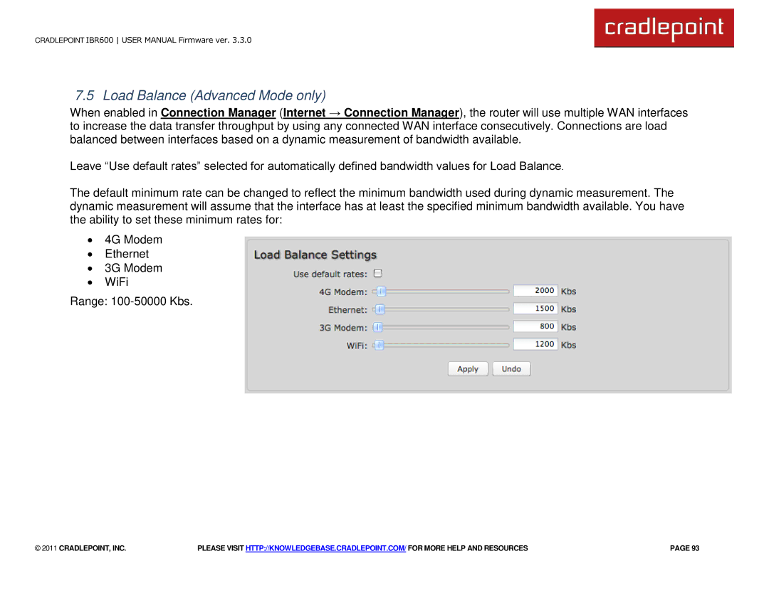 Cradlepoint IBR600 manual Load Balance Advanced Mode only 