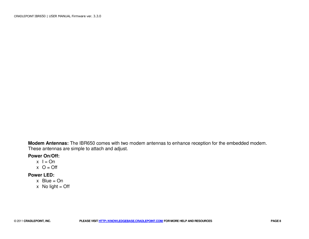 Cradlepoint IBR650 manual Power On/Off, Power LED 