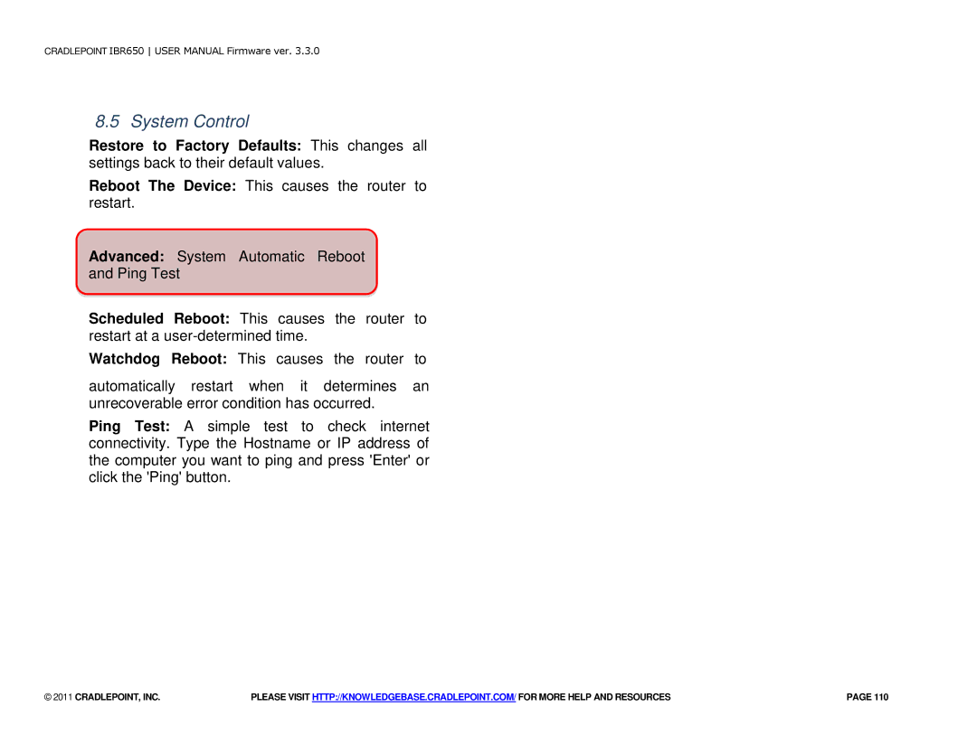 Cradlepoint IBR650 manual System Control 