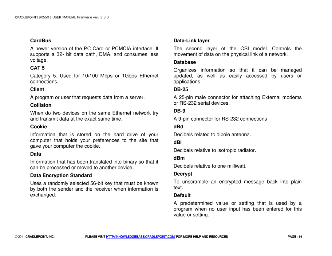 Cradlepoint IBR650 manual Cat 