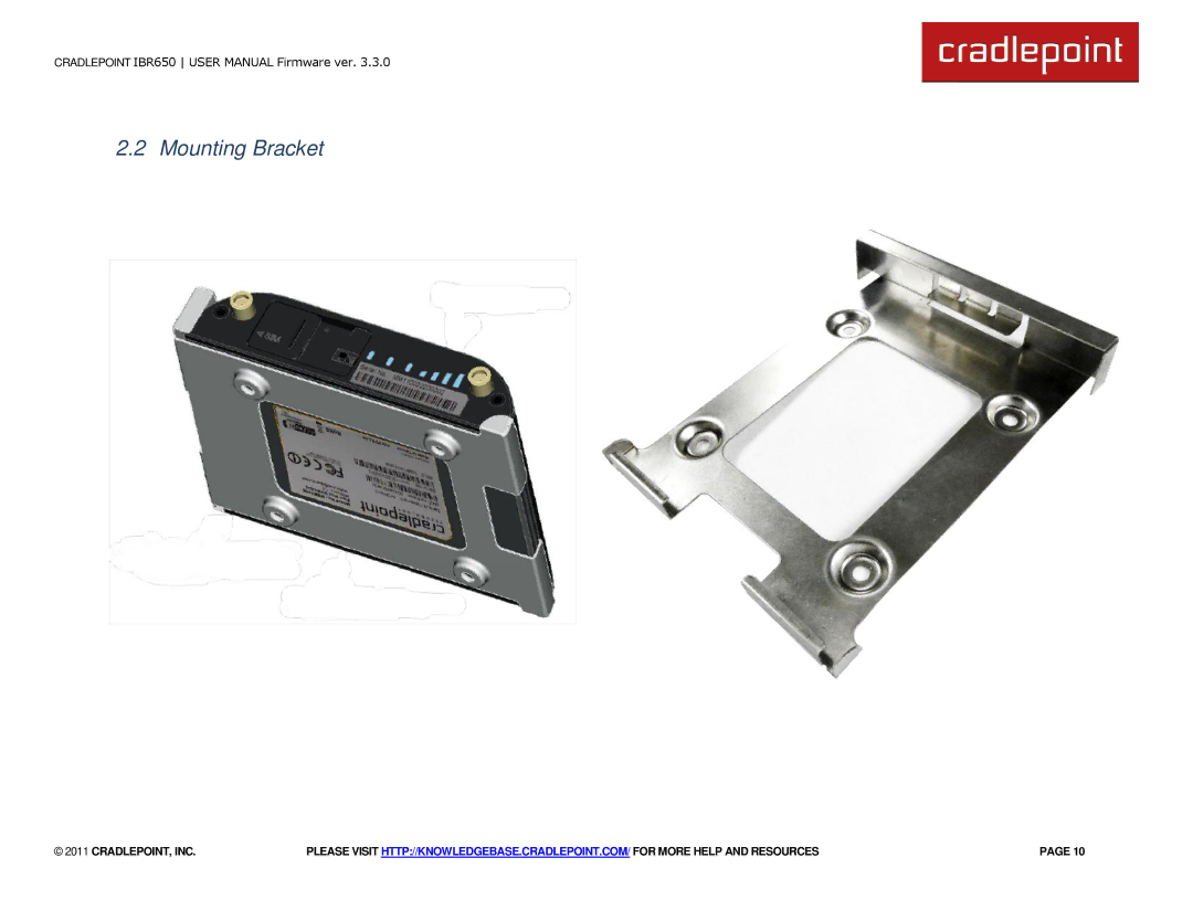 Cradlepoint IBR650 manual Mounting Bracket 