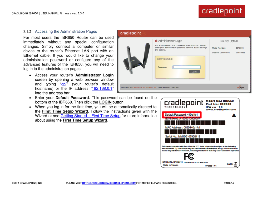 Cradlepoint IBR650 manual Accessing the Administration Pages 