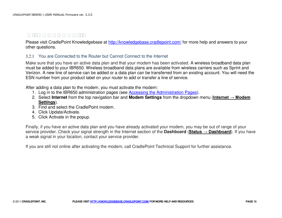 Cradlepoint IBR650 manual Common Problems 
