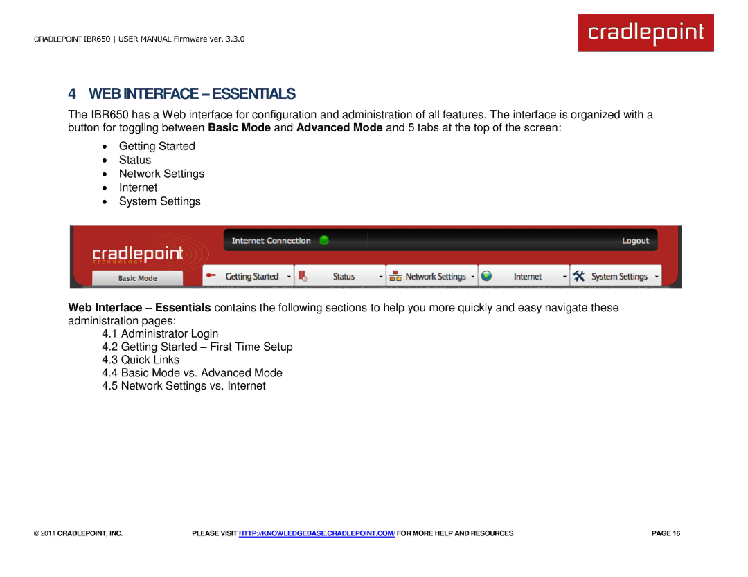 Cradlepoint IBR650 manual WEB Interface -- Essentials 