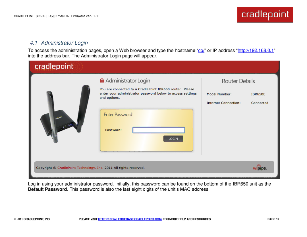 Cradlepoint IBR650 manual Administrator Login 