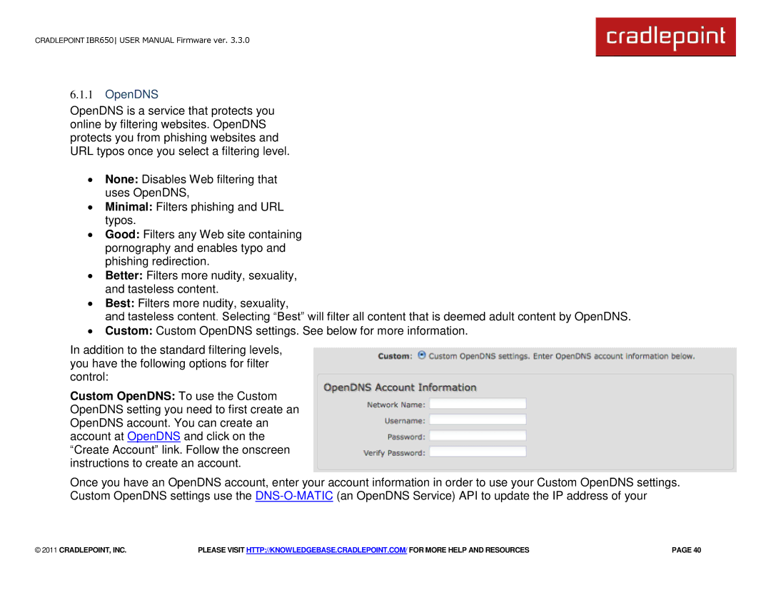 Cradlepoint IBR650 manual OpenDNS 