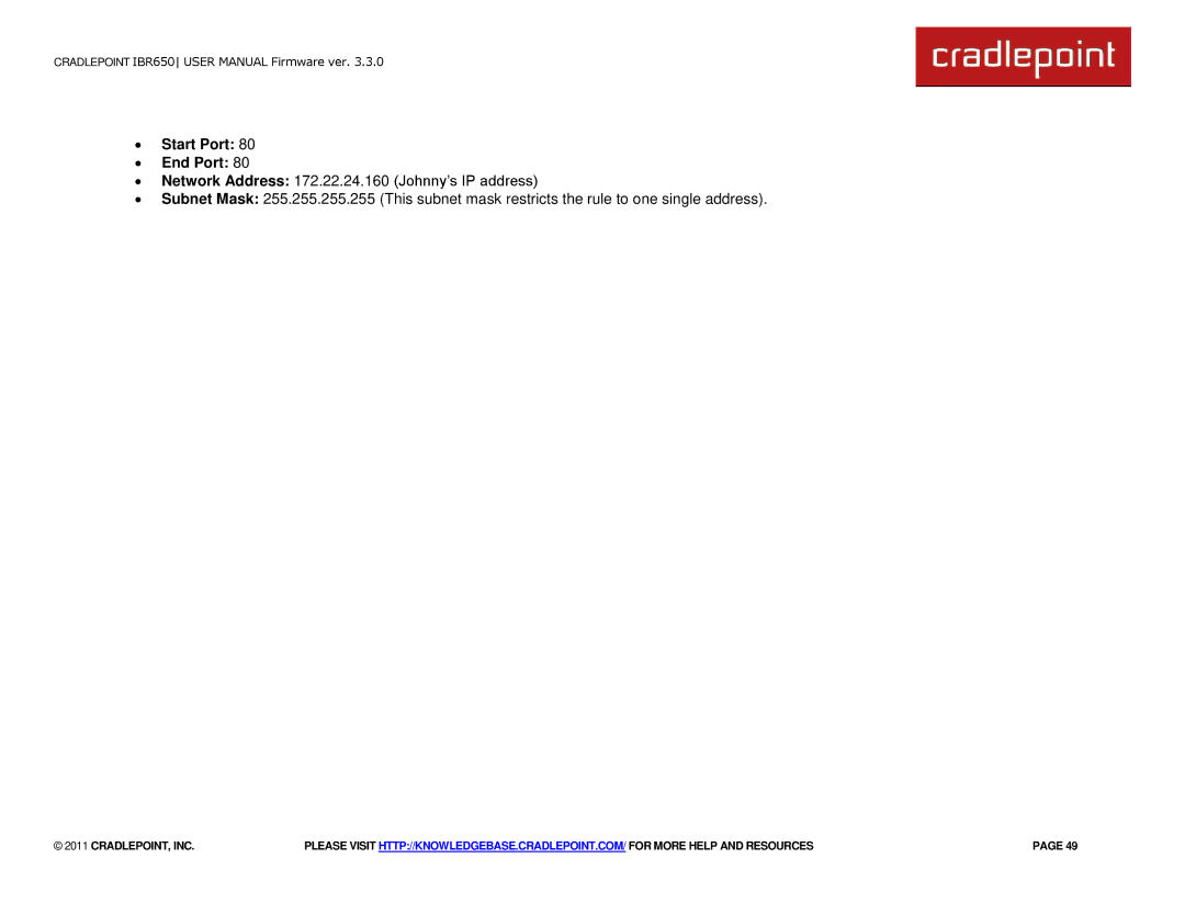 Cradlepoint IBR650 manual ∙ Start Port ∙ End Port 