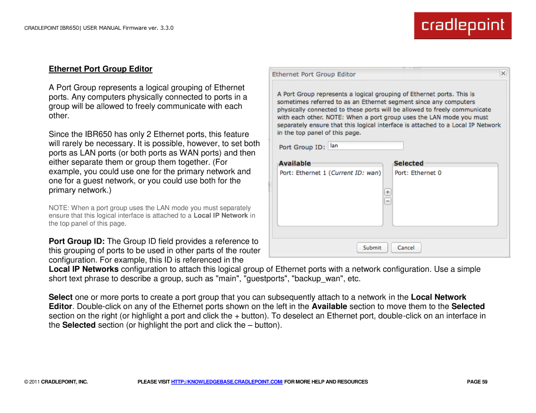 Cradlepoint IBR650 manual Ethernet Port Group Editor 