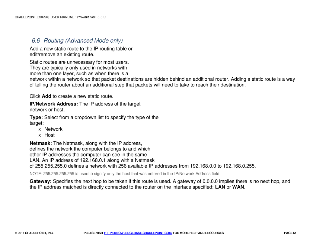 Cradlepoint IBR650 manual Routing Advanced Mode only 