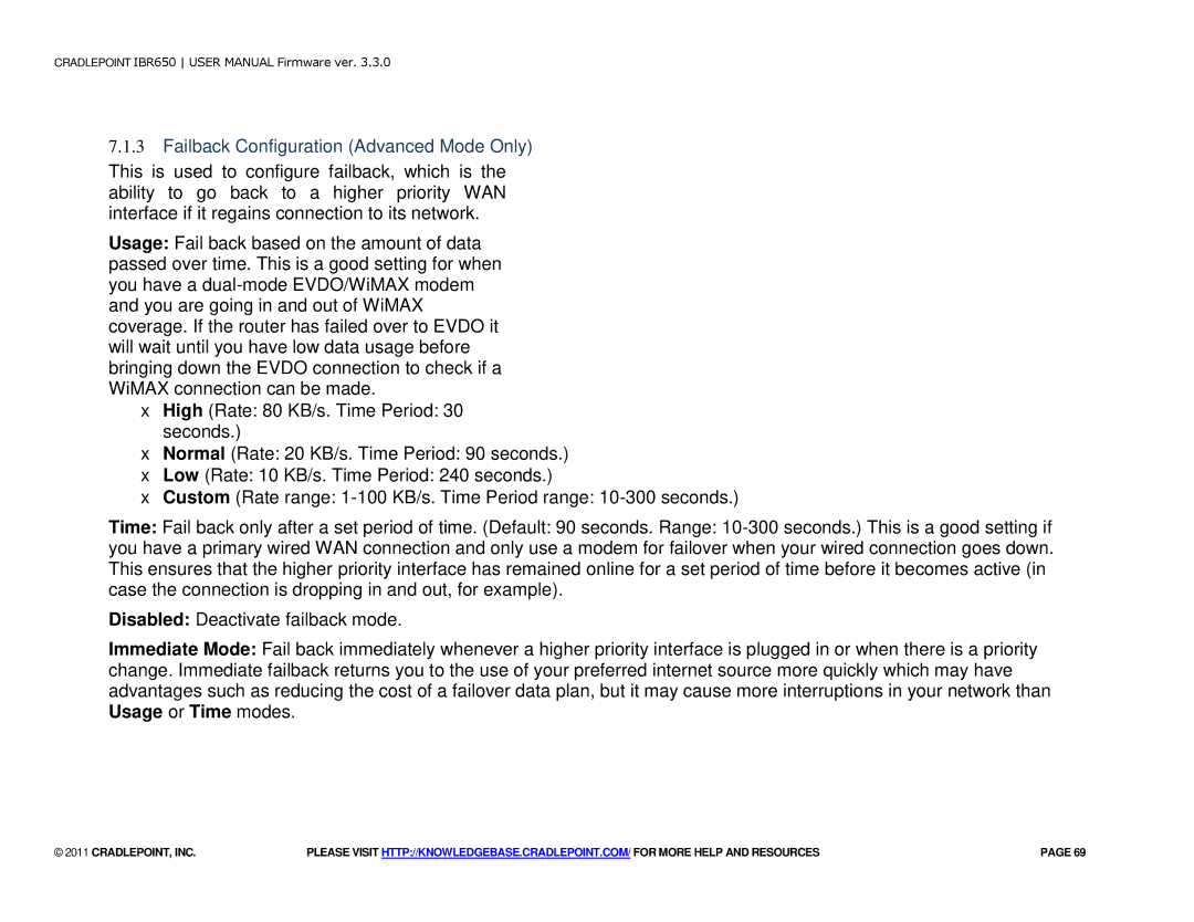 Cradlepoint IBR650 manual Failback Configuration Advanced Mode Only 