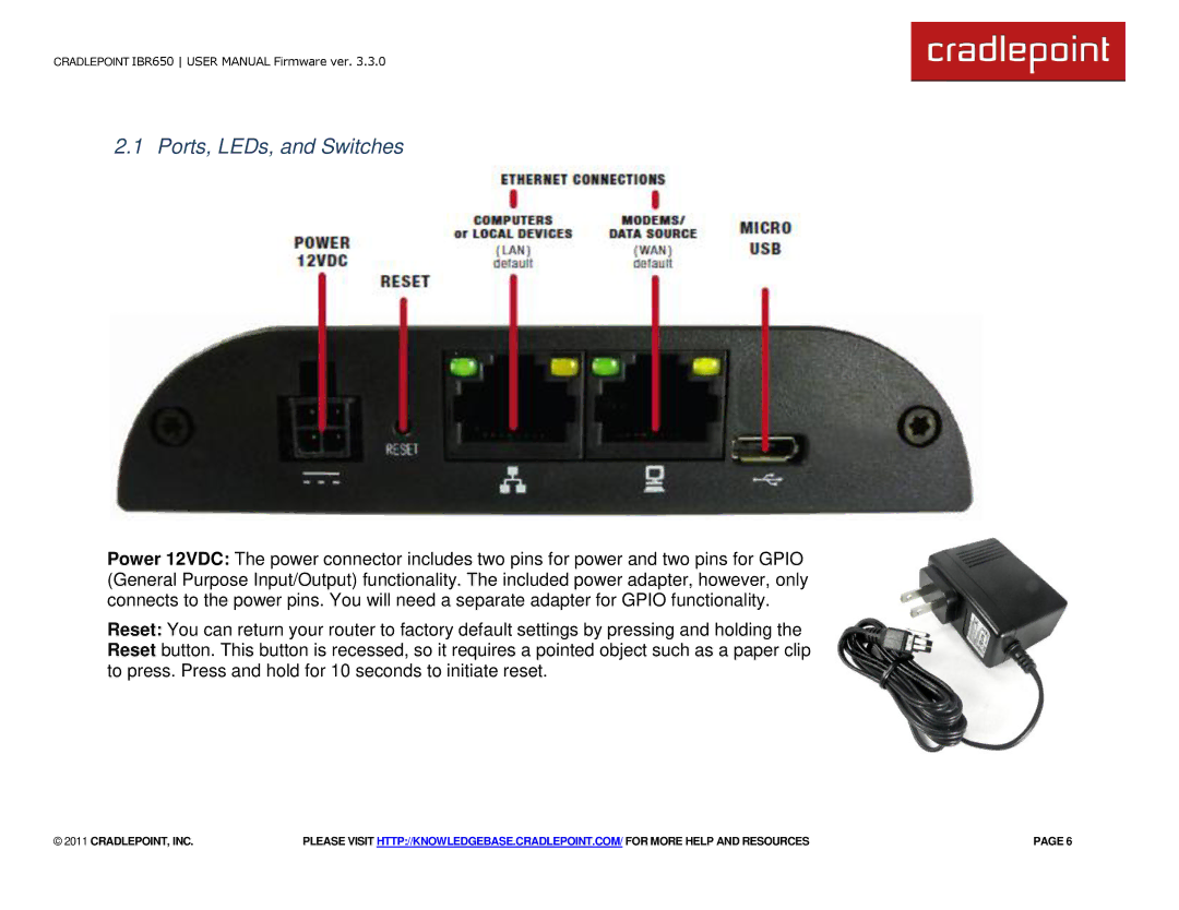 Cradlepoint IBR650 manual Ports, LEDs, and Switches 