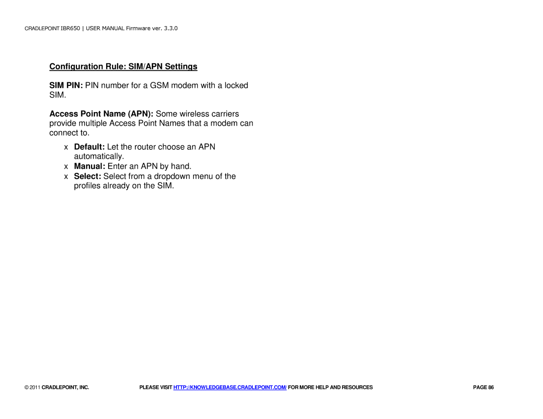 Cradlepoint IBR650 manual Configuration Rule SIM/APN Settings 