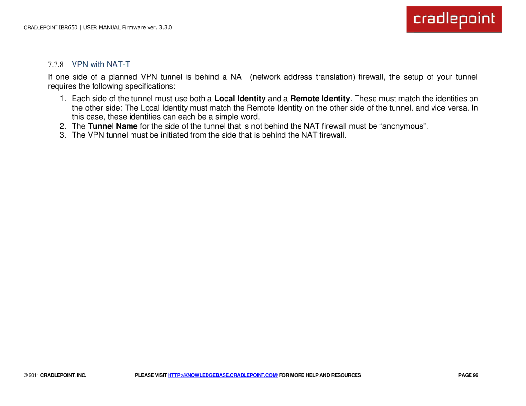 Cradlepoint IBR650 manual VPN with NAT-T 