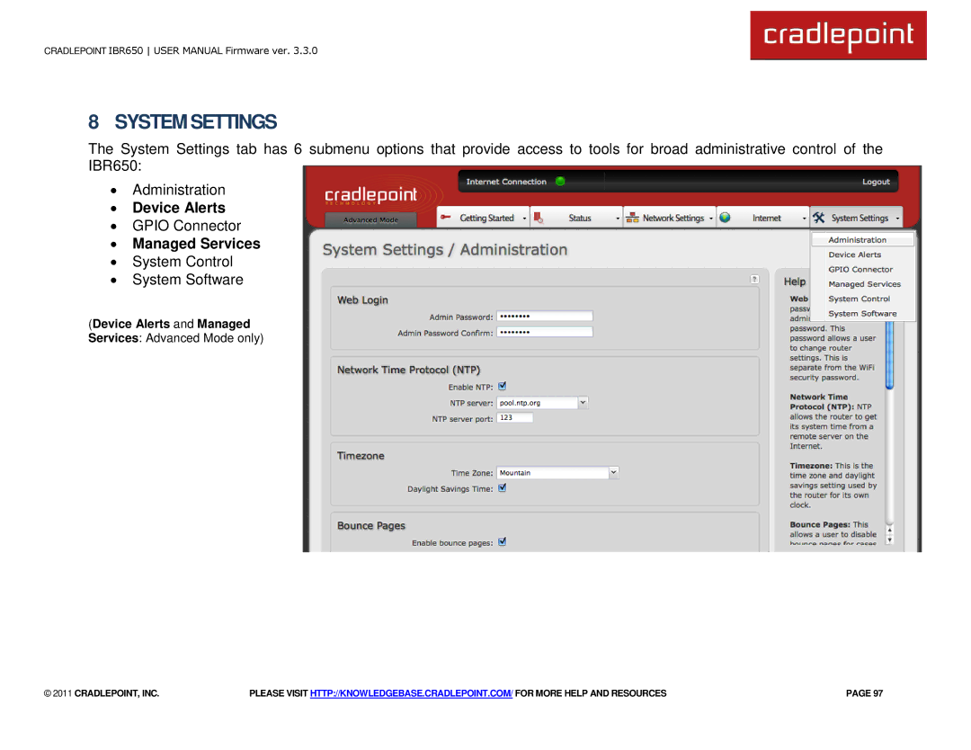 Cradlepoint IBR650 manual ∙ Device Alerts, ∙ Managed Services 