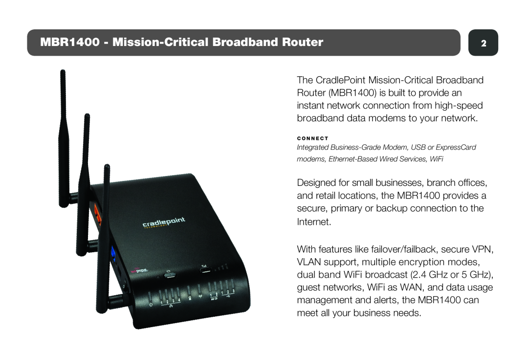 Cradlepoint setup guide MBR1400 - Mission-Critical Broadband Router, C O N N E C T 