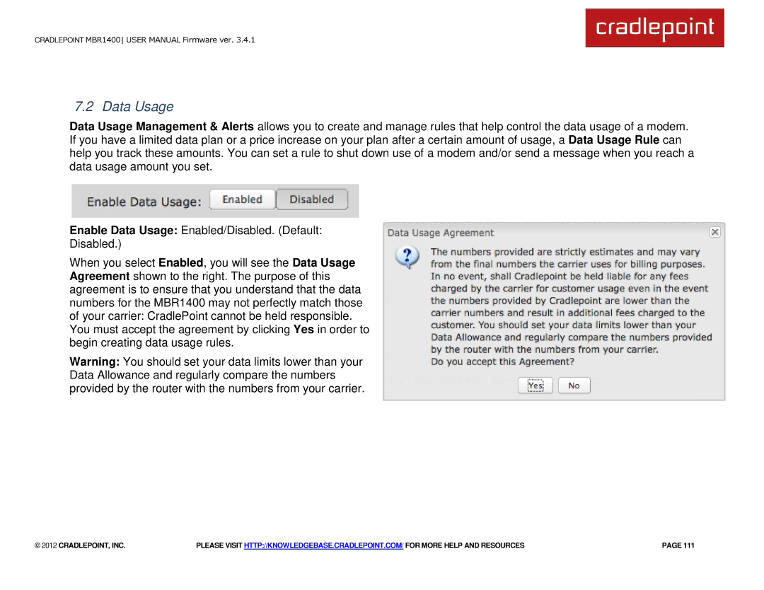 Cradlepoint MBR1400LE manual Data Usage 