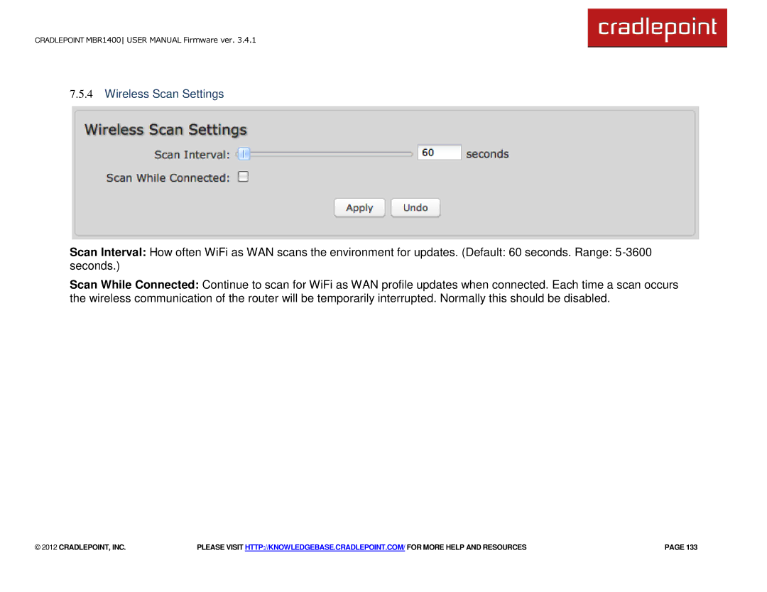 Cradlepoint MBR1400LE manual Wireless Scan Settings 