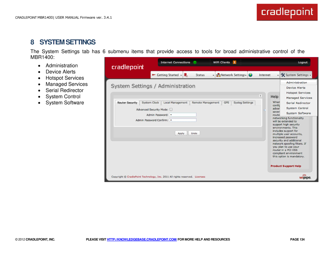 Cradlepoint MBR1400LE manual System Settings 