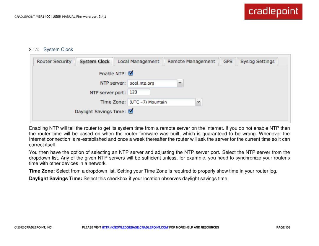 Cradlepoint MBR1400LE manual System Clock 