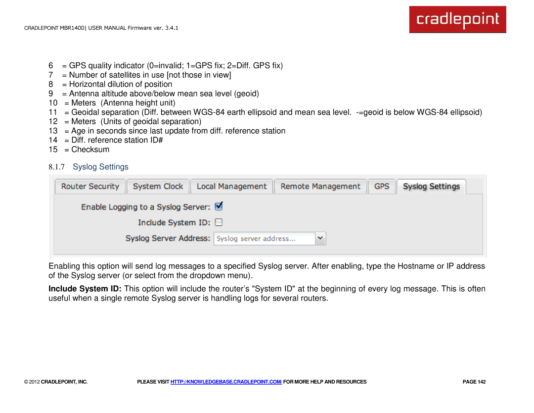 Cradlepoint MBR1400LE manual Syslog Settings 