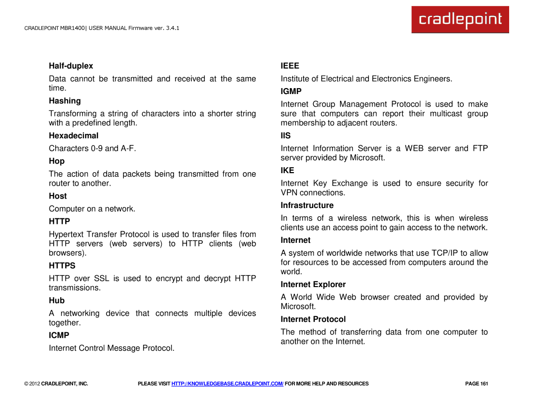 Cradlepoint MBR1400LE manual Https, Icmp, Ieee, Igmp, Iis, Ike 