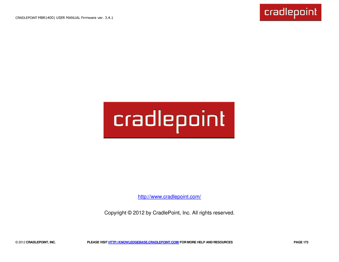 Cradlepoint MBR1400LE manual Copyright 2012 by CradlePoint, Inc. All rights reserved 