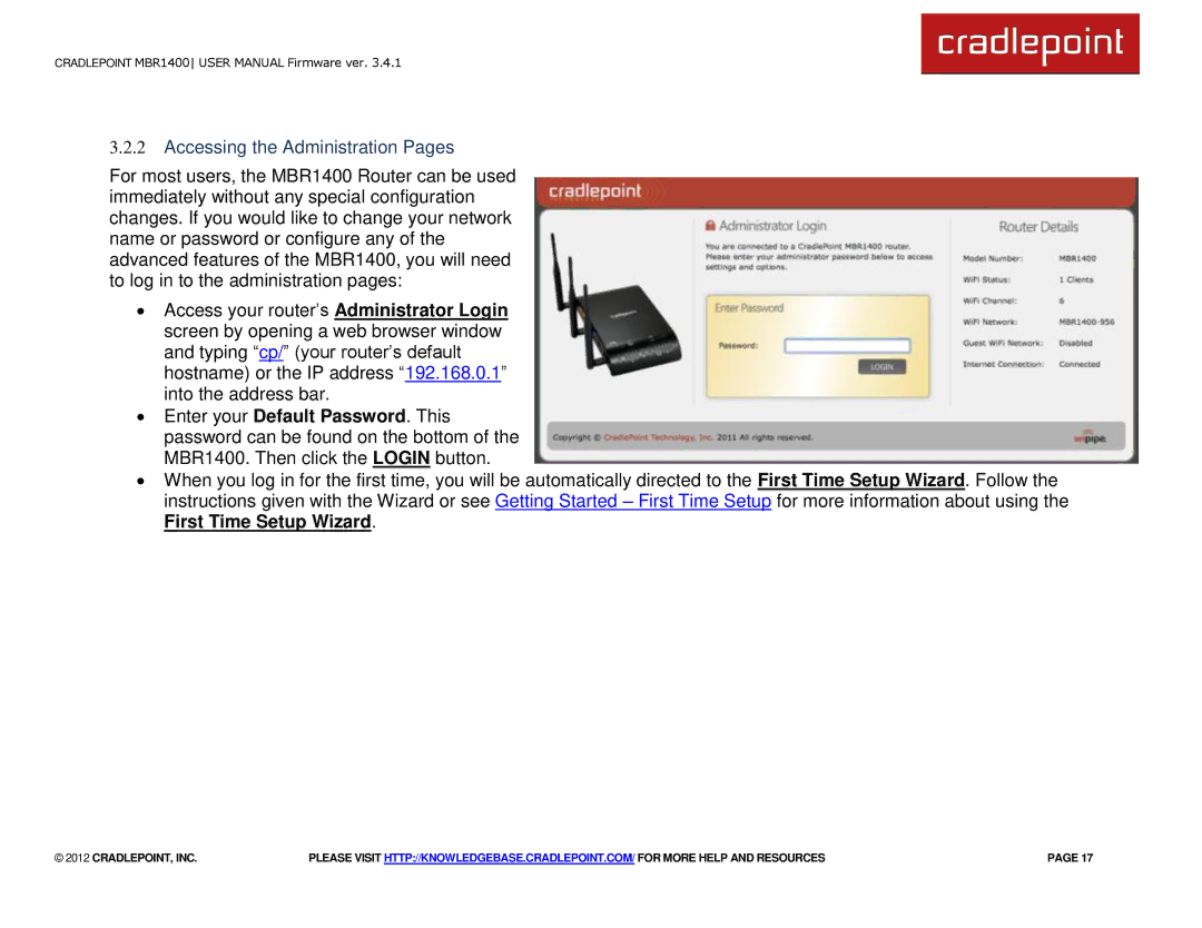 Cradlepoint MBR1400LE manual Accessing the Administration Pages 