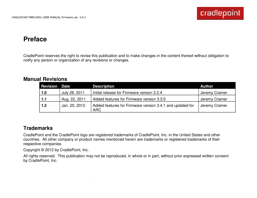 Cradlepoint MBR1400LE manual Preface 