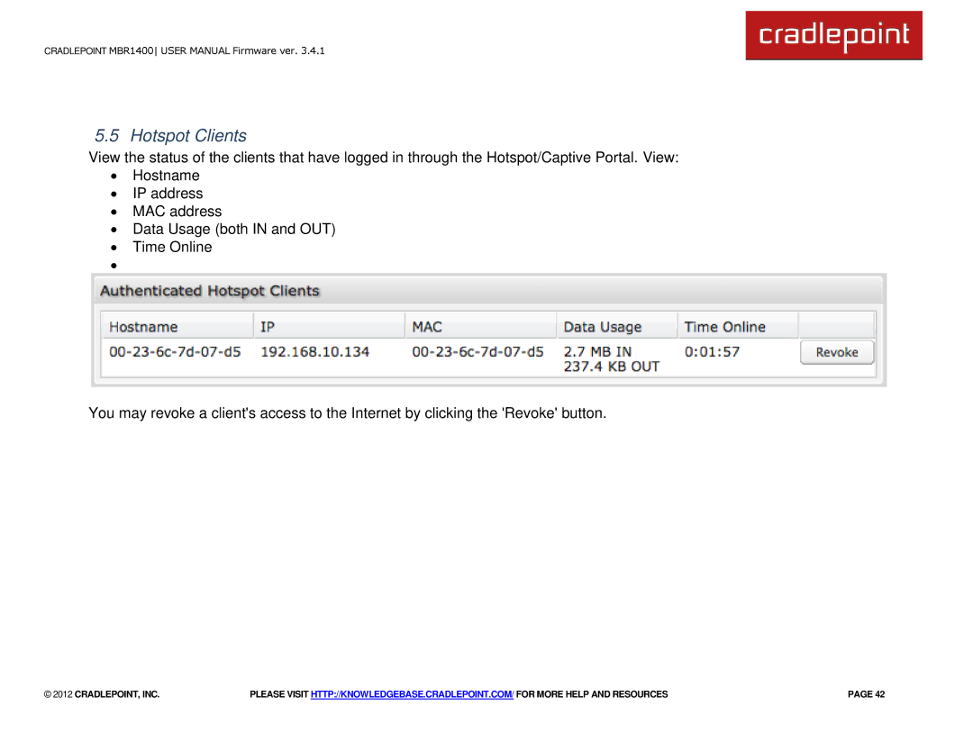 Cradlepoint MBR1400LE manual Hotspot Clients 