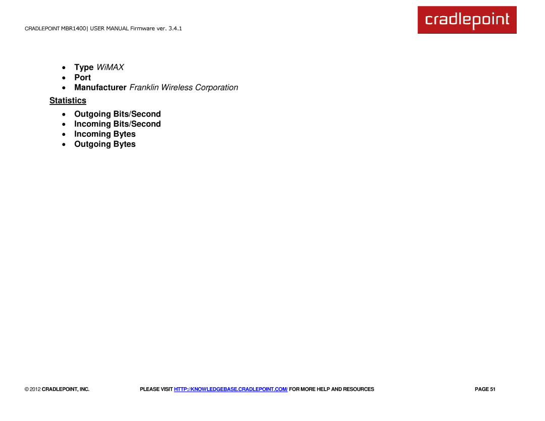 Cradlepoint MBR1400LE manual ∙ Type WiMAX ∙ Port 