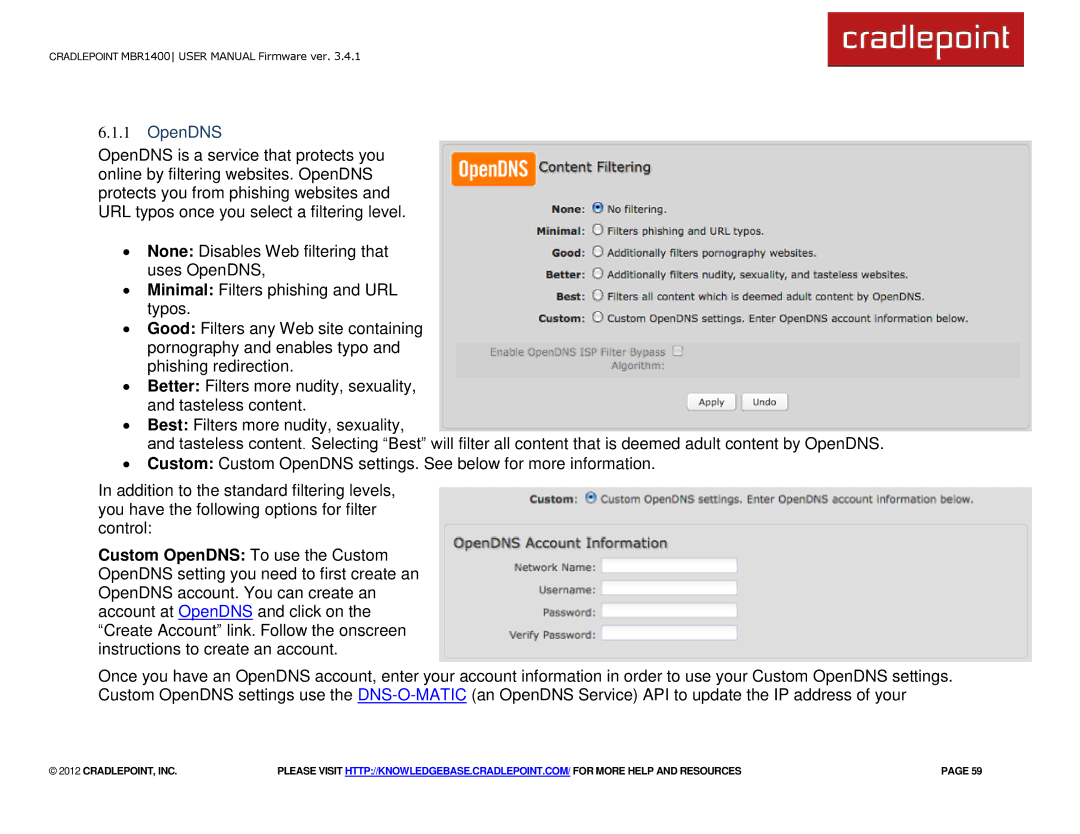 Cradlepoint MBR1400LE manual OpenDNS 