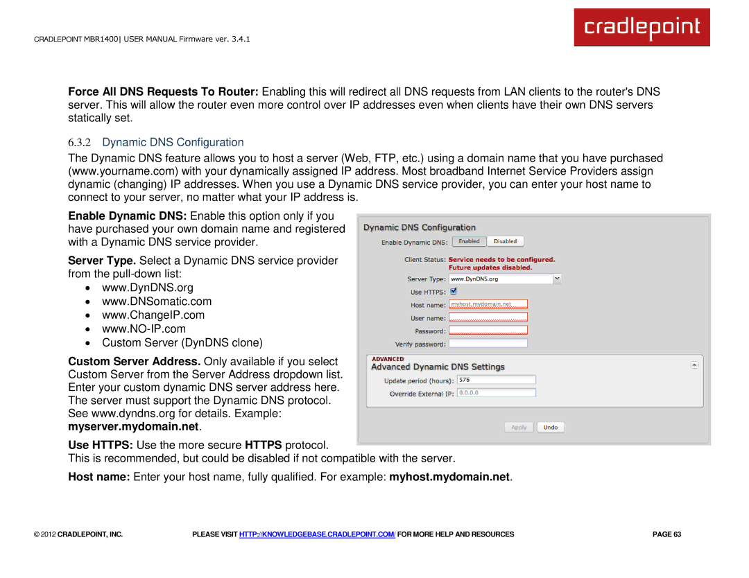 Cradlepoint MBR1400LE manual Dynamic DNS Configuration 