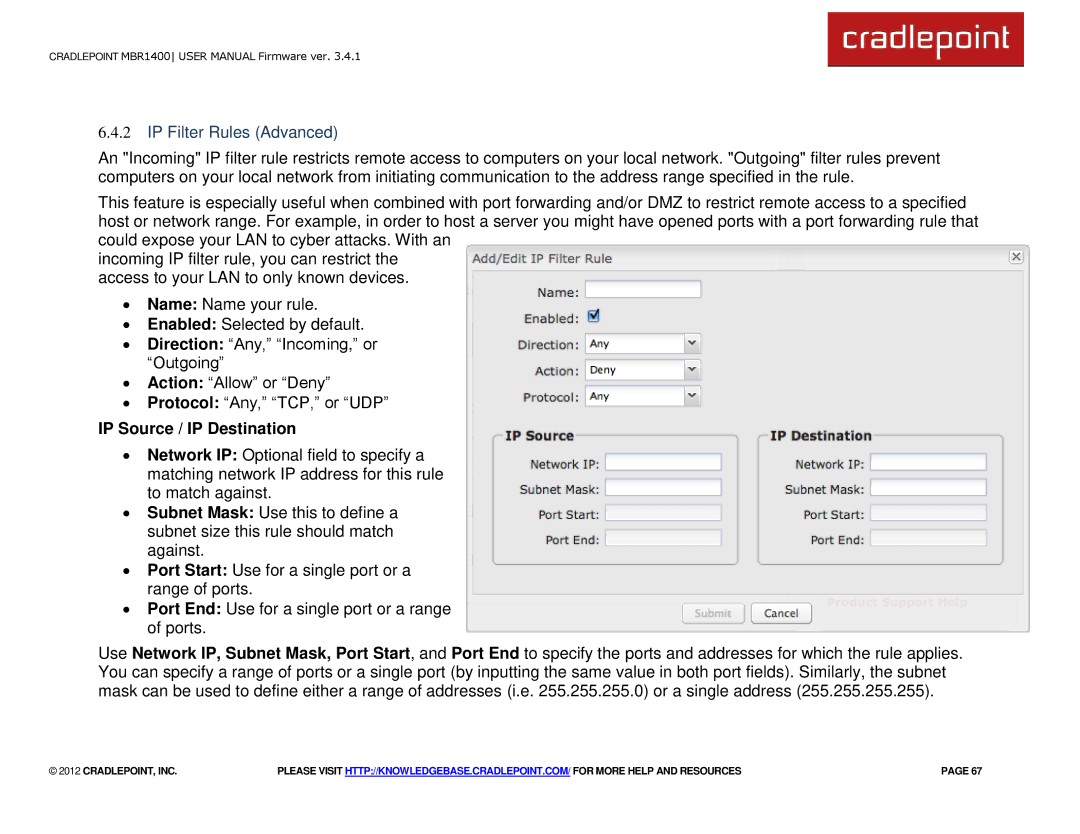 Cradlepoint MBR1400LE manual IP Filter Rules Advanced, IP Source / IP Destination 