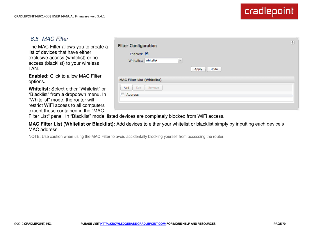 Cradlepoint MBR1400LE manual MAC Filter 