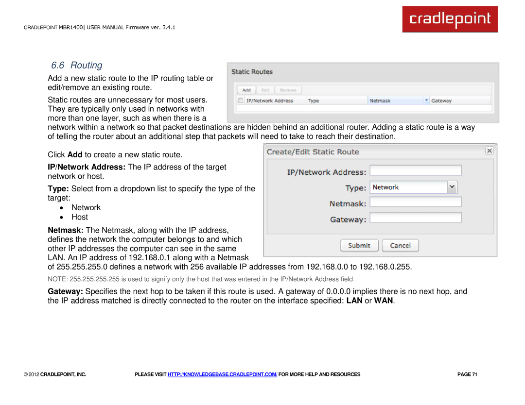 Cradlepoint MBR1400LE manual Routing 