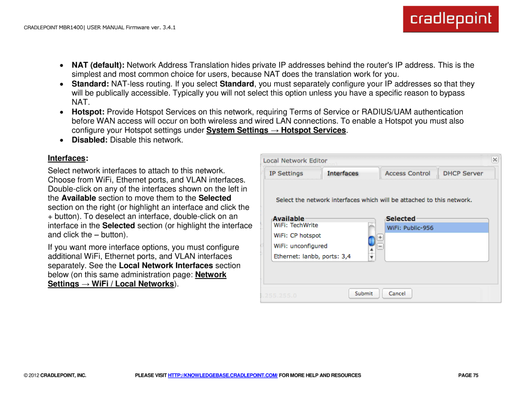 Cradlepoint MBR1400LE manual Interfaces 