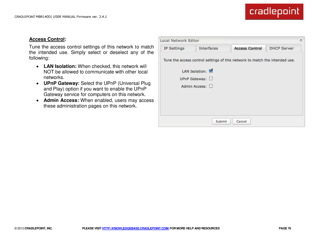 Cradlepoint MBR1400LE manual Access Control 