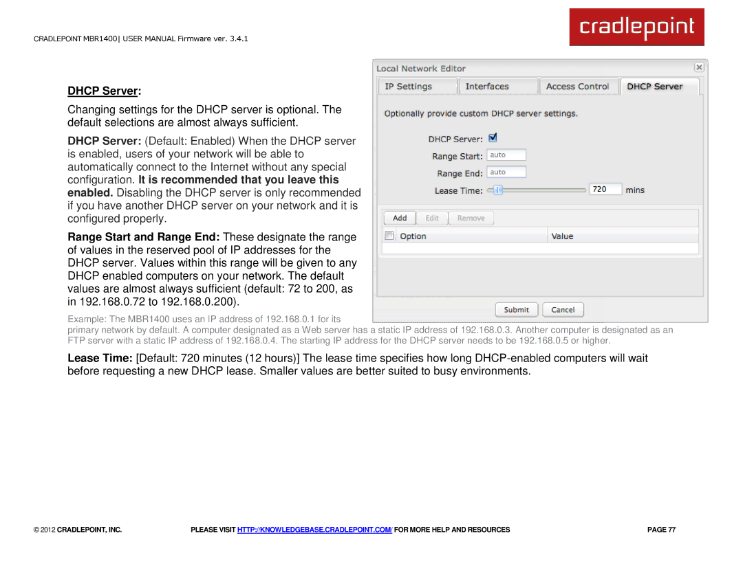 Cradlepoint MBR1400LE manual Dhcp Server 