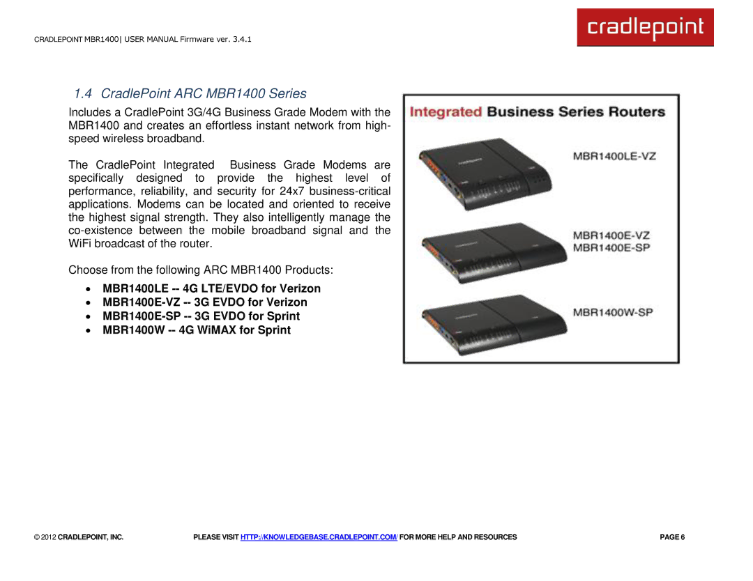 Cradlepoint MBR1400LE manual CradlePoint ARC MBR1400 Series 