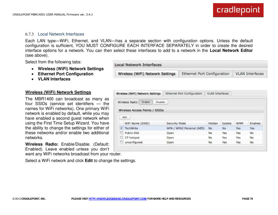 Cradlepoint MBR1400LE manual Local Network Interfaces 