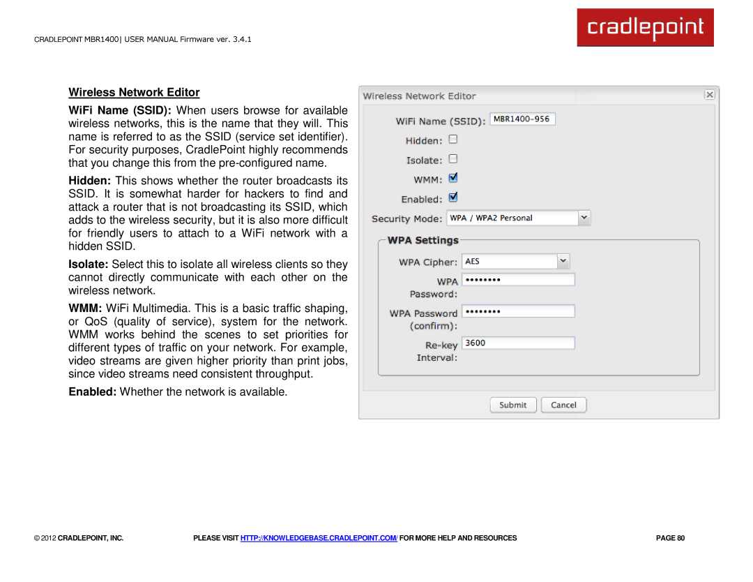 Cradlepoint MBR1400LE manual Wireless Network Editor 