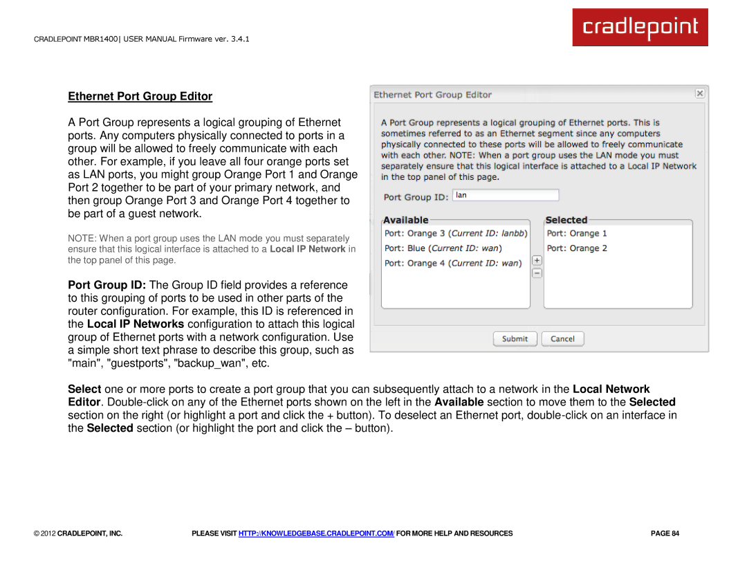 Cradlepoint MBR1400LE manual Ethernet Port Group Editor 