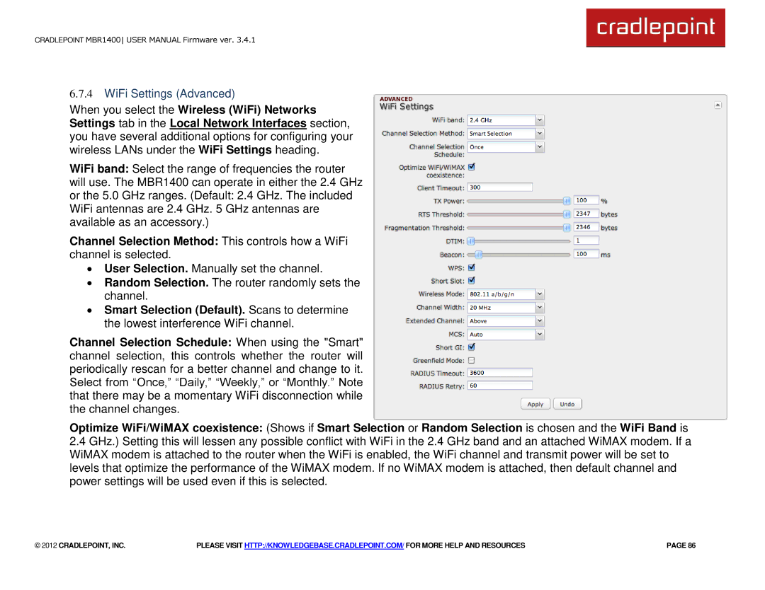 Cradlepoint MBR1400LE manual WiFi Settings Advanced 