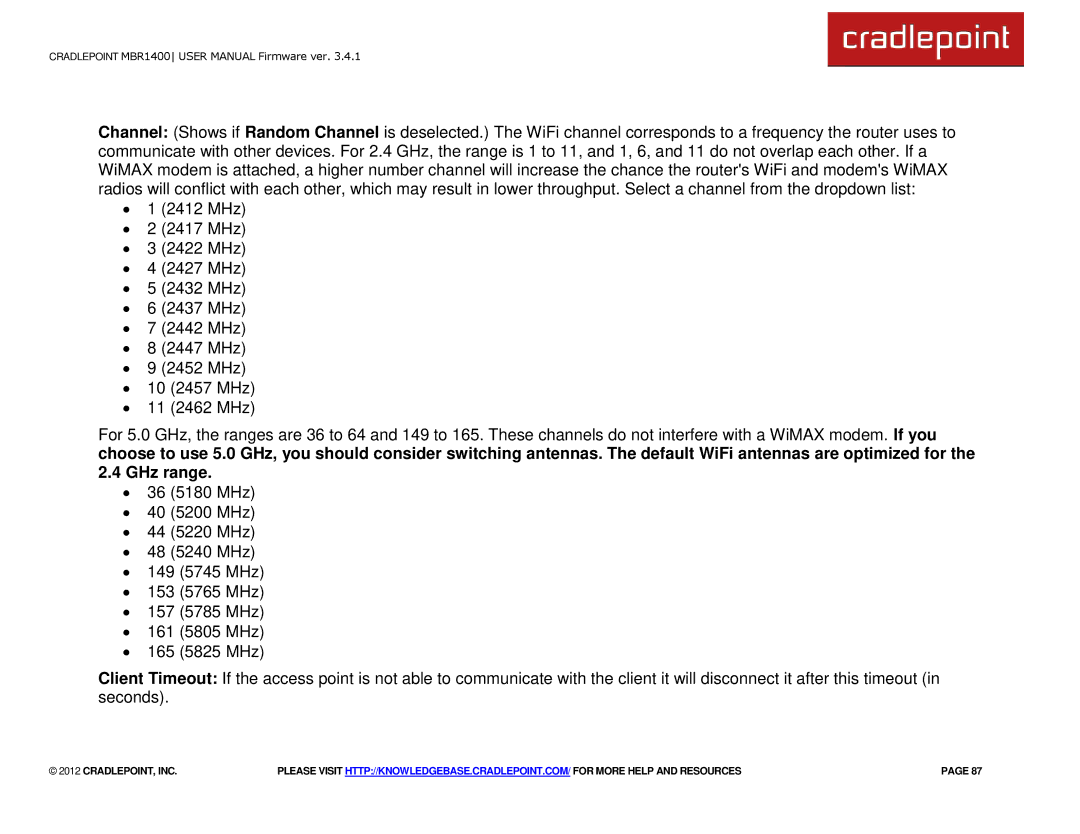 Cradlepoint MBR1400LE manual GHz range 